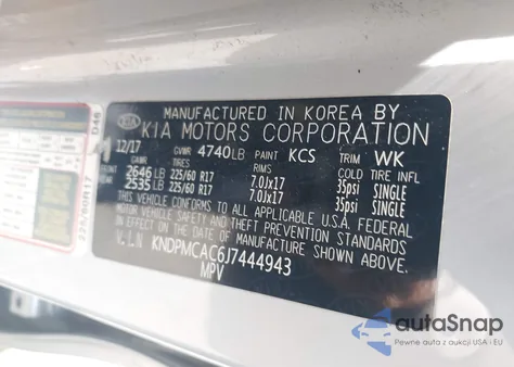 2018 Kia Sportage Lx z USA, uszkodzony, nr VIN KNDPMCAC6J7444943